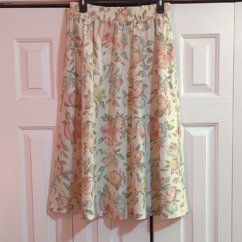 Vintage 80s Jessica Scott Floral Midi A Line Skirt